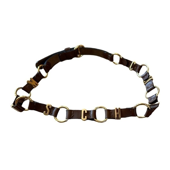 Moschino Logo Brown Leather Gold Hardware Belt - Picture 6 of 13